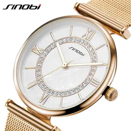 SINOBI Super Slim Gold Mesh de acero inoxidable Relojes Mujeres Top Marca de lujo Reloj Mujer Mu￱eco Dama Relogio Feminino210l