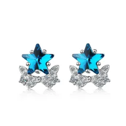 Stud Stud Onevan Charm 925 Sier Orecchini per le donne Wedding Exquisite Crystal Blue Star Cute Butterfly Orecchino Gioielli Lady Birthday Dhotj