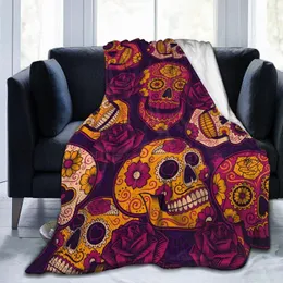 Blankets Soft Warm Flannel Blanket Mexican Sugar Skulls Travel Portable Winter Throw Thin Bed Sofa