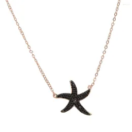 Цепи Est 41 5 см Цепочка из розового золота Черная морская звезда Ожерелье с бесплатными пляжными тематическими летними украшениями