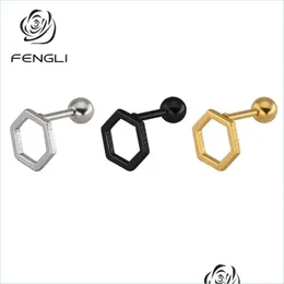 Стадец Fengli Fashion Tiny Geometric Servings Персонализированный подарок милый шестигранный полый ежедневный ювелирные изделия Brincos Drop Deliver 2022 Dhbqy