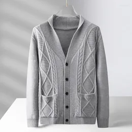 Herrtr￶jor h￶gkvalitativ mode Jacquard Wool Sticked Cardigan Men's 2022 Autumn Winter Casual Simple Pure Color Sweater Coat Men