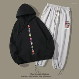 Herrtröjor man tröjor spårar vinteruppsättning kostym söt tecknad liten fuwa tryck överdimensionerad casual streetwear hoodie