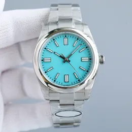 Luxury Men's Watch Oyster Type Constant Motion Turquoise Blue Dial 41mm Bar Shaped Time Mark Lysande dubbelknappl￥s Dual Waterproof Automatic Machine