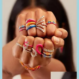 Кластерные кольца кластерные кольца 2021 Colorf Rainbow Jewelry Open Регулированные женщины пальцем золотой цвет CZ Neon Emamel Dome Dome Drod