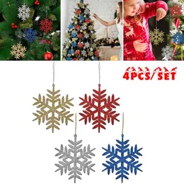 Julekorationer 4st Glitter Snowfakes Xmas Tree H￤ngande ornament Navidad Decoraciones Para El Hogar