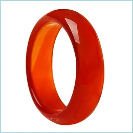 Ringos de cluster Anéis de cluster Red Carnelian Crystal Ring Natural Agate Plain Band for Women and Girls Fashion Jewelry Drop Delivery 202 Dhirs