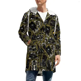 Rów męskich płaszcze nowoczesne karty tarota vintage druk swobodny zimowe kurtki męskie odzież wierzchnia ciepła wiatr graficzna grafika rozmiar luźne ubrania