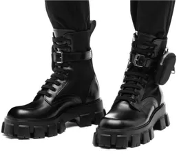 Winter-Damen-Stiefeletten, Kalbsleder, Nylon, Combat Booty, Schwarz, klobige Gummi-Stollensohle, Damen-Metall-Dreieck-Stiefeletten, bequeme Schuhe, Knöcheltasche