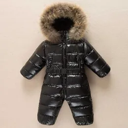 Warm Baby Rompers Winter Jumpsuit Children Duck Down Overalls Snowsuit Toddler Kids Boys Girls Fur Hooded Romper Costume Clothes