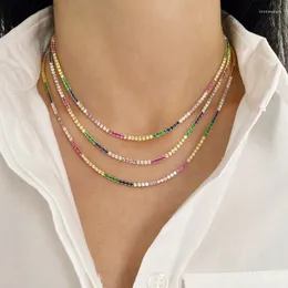 Choker 38 7cm Real Zircon Rainbow CZ Tennis Chocker Chocker Halsband med 18K Gold Plated Fashion Women Collar Jewellery Bijoux Femme