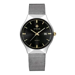 Нарученные часы Wwoor Ultra Thin Case Fashion Mase Male The Birstatch Top Business Watch Men Водонепроницаемые Quartz Movement Watch Clock242Q