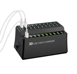 30-port USB Hub Charger Power Adapter Wall Fast Charging Dock Station 180W för iPhone iPad Samsung Xiaomi Smartphone-bord