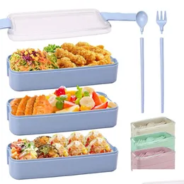 أكياس صناديق الغداء مواد صحية صناديق الغداء 3 طبقة 900 مل من القمح ST Bento Boxes Microwave وبروائز تخزين الطعام حاوية الغداء DHR8J