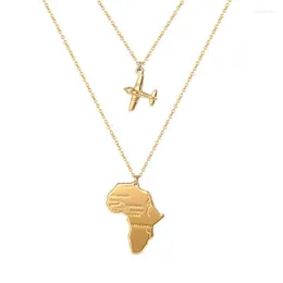 Colares pendentes Fysara Africa Map Map Airplane Colar Lady Men Men Silver Color/Gold Color Jóias Etíopes Item de Hiphop Africano Africano