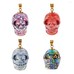 Pendant Necklaces Kissitty 4Pcs Mixed Color Skull Shape Electroplate Glass Pendants With Golden Plated Brass Bails For Necklace Earrings