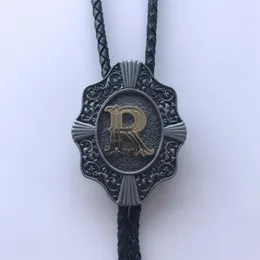 Papillon stile vintage iniziale lettera R matrimonio occidentale Bolo cravatta collo collana in pelle