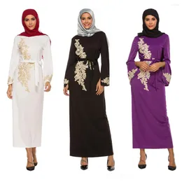 Roupas étnicas elegantes manga larga de renda longa vestido bordado bordado da festa muçulmana do Oriente Médio