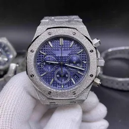 Quartz Vk movement watch Multi-function chronograph High quality frosted silver stainless steel mens designer watches blue face 281H