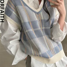 سترات النساء colorfaith severeveless estcoat checkered شتاء الشتاء الضخمة سبيوبات سترات بلوفرات تربط قمم SWV18309 221103