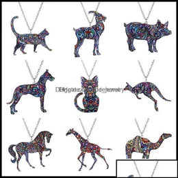 Pendant Necklaces Pendant Necklaces Pendants Jewelry Colorf Double Side Acrylic Printing Cat Dog Dragon Horse Camel Necklace For Wom Oty1T