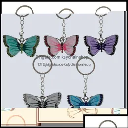 مفاتيح مفاتيح سلاسل أزياء إكسسوارات Crystal Animal Butterfly Sier Vintage Rhinestone Key Chain Rings Jewelry Gift Car Charms Hol Ottfb