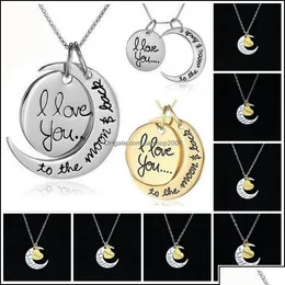 Anhänger Halsketten Anhänger Halsketten Goldkette Halskette Herz Koreanischer Schmuck Ich liebe dich zum Mond und zurück Sier Frauen Männer Halsband D Othd6