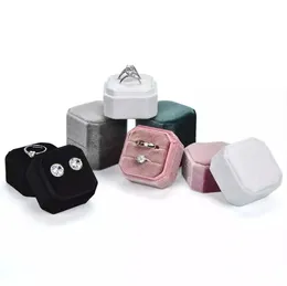 Octagon Shape Double Ring Box Holder Jewelry Organizer ￶rh￤ngen smycken lagringsfall f￶r ceremoniflickor f￶rslag