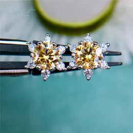 Saplama küpeleri inbeaut Korean 925 gümüş toplam 2 ct mükemmel kesim geçiş pırlanta testi sarı moissanite yıldız kadınlar için güzel mücevherler