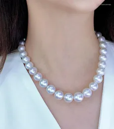 Kedjor enorma charmiga 18 "12-14mm naturliga South Sea äkta vita pärlhalsband för kvinnor smycken halsband