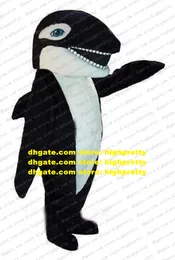 Netter schwarzer Haiwal Maskottchen Kostüm Maskottchen Selachimorpha Cetacean Erwachsener mit weißem molligen Bauch viel Zähne Nr. 704 kostenloses Schiff