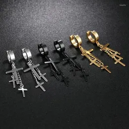 Stud￶rh￤ngen Titanium Steel Men's Cross Trendy Fashion Ear Buckle Hip Hop Hip-Hop