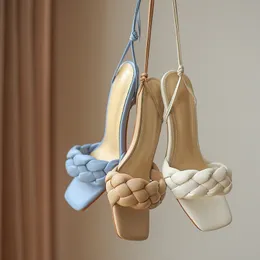 Sandálias de novo estilo mulheres verão ins makaron color thin calcanhar salto alto lavapperes dois usam senhora de amarração