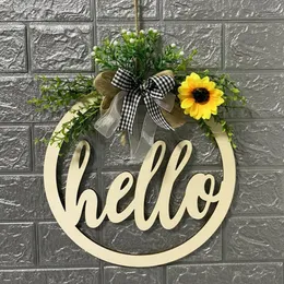 Flores decorativas estilo criativo Garland letra impressa Projeto oco Wood Páscoa bem -vindo a casa pendurada signo para