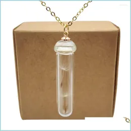 Anhänger Halsketten Anhänger Halsketten Löwenzahn Make A Wish Echte Blume Transparente Glasflasche Goldfarbene Kette Lange Halskette Frauen Dh4Dp