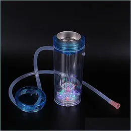 Andra rökningstillbehör Partihandel Ljus upp Travel Portable Plastic Hookah LED Shisha Cup Set för bilrökningsflaska 442 S2 Drop de DHXW9