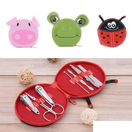 Nail Manicure Set Wholesale 7st/Set Cute Animals Nail Art Manicure Set Clipper Eyebrow Scissor Cliper Ear Spoon Doubleheaded Dead S DHPQJ