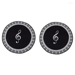 Carpets 2X Carpet Music Symbol Piano Key Black White Round Non-Slip Home Bedroom Mat Floor Decoration