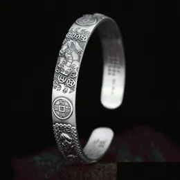 Bangle Bangle Antique Sier Color Pixiu Scpture Vintage Sutra Lucky Heart Celdant Bransoleta Punk Men Boys Fear Charm Biżuter Prezentacja Dh5y6