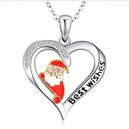 Choker Ankomst Julklapp Santa Claus Heart Shape Pendant Necklace Wishes For Friends and Family