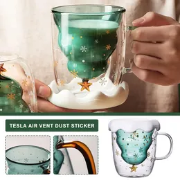 1 st dubbelt lager Glass Cup Thicken Xmas Tree Snowflake Form Creative 3D Transparent Coffee Mug Juice Cup Children's Christmas Gift SS1104