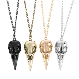 Pendant Necklaces 3D Skull Necklace Crow Gothic Halloween Goth Bird Jewelry Gift With Delicate Box