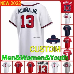 Alta qualidade 2022 Custom 28 Matt Olson Jersey 20 Ozuna Austin Riley Dansby Swanson 13 Ronald Acuna Jr. Ozzie Albies Mike Soroka 10 Jones