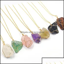 Pendant Necklaces Pendant Necklaces Pendants Jewelry Natural Crystal Rough Stone Irregar Ore Amethyst Rose Quartz Chakra Reiki Heali Otitd