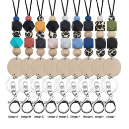 Pendant Necklaces DIY Silicone Bead Lanyard Keychain Wooden Disc Wood Beaded Teacher Gift Ideas Jewelry Accessorie