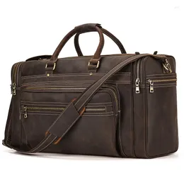 Bolsas Duffel Couro Genuíno Masculino 23 Polegadas Viagem Masculina Pele de Vaca Real Durante a Noite Bagagem de Mão Grande Bolsa Masculina para Viagem de Negócios Saco de Fim de Semana