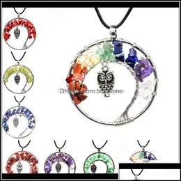 Anhänger Halsketten Halsketten 7 Chakra Quarz Naturstein Baum des Lebens Eule Halskette Mticolor Anhänger Charms Modeschmuck Drop Shi Otqz3