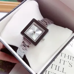 Бренд часов Women Lady Girl Square Crystal Style Dial Steel Steel Band Quartz Watch Watch CH71295Y