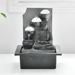 Dekorative Figuren Buddha Tischplatte Wasserfall Brunnen Glück Fengshui Meditation Entspannende Innendekoration Wasser mit LED-Lichtern