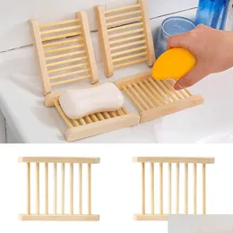 Other Bar Products 100Pcs Natural Bamboo Trays Wholesale Wooden Soap Dish Tray Holder Rack Plate Box Container For Bath Shower Bathr Dhmvp